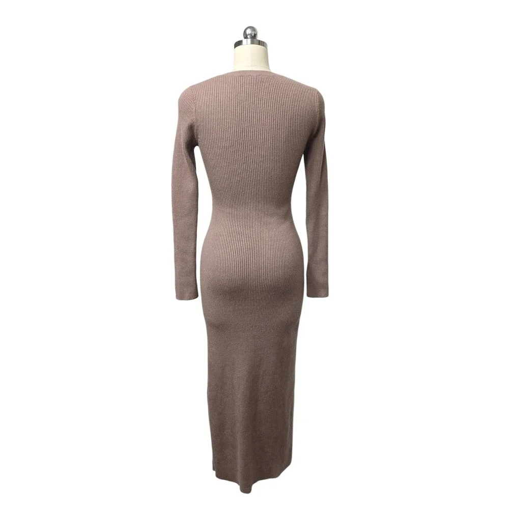 Abercrombie & Fitch Ribbed Knit‎ Maxi Dress Side Slit Soft Taupe Tan Size Small